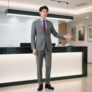 夏季灰色男士職業(yè)裝前臺(tái)商務(wù)西服套裝定制藍(lán)襯衫紅領(lǐng)帶300 夏季灰色男士職業(yè)裝前臺(tái)商務(wù)西服套裝定制藍(lán)襯衫紅領(lǐng)帶300