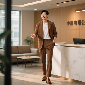 夏季淺棕色男士職業(yè)裝商務(wù)西服套裝定制新款300