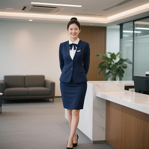 包臀裙職業(yè)裝西服套裝定制白襯衫藍(lán)色領(lǐng)花300