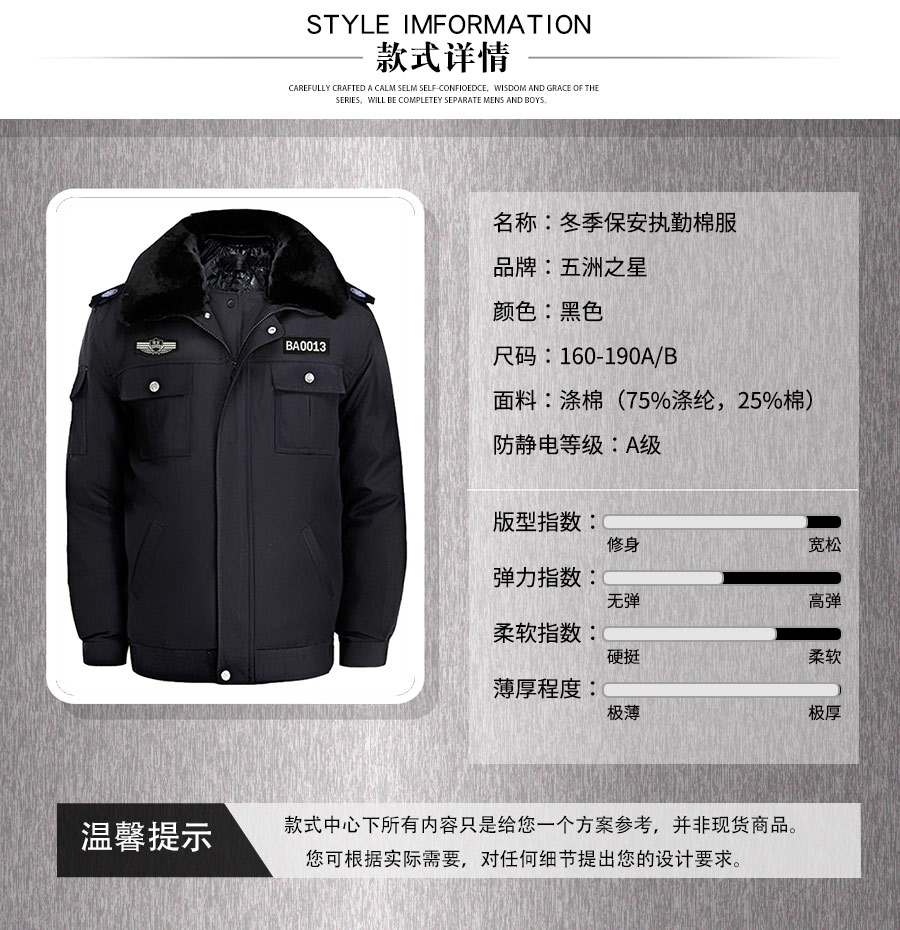 冬季保安執勤棉服—款式詳情