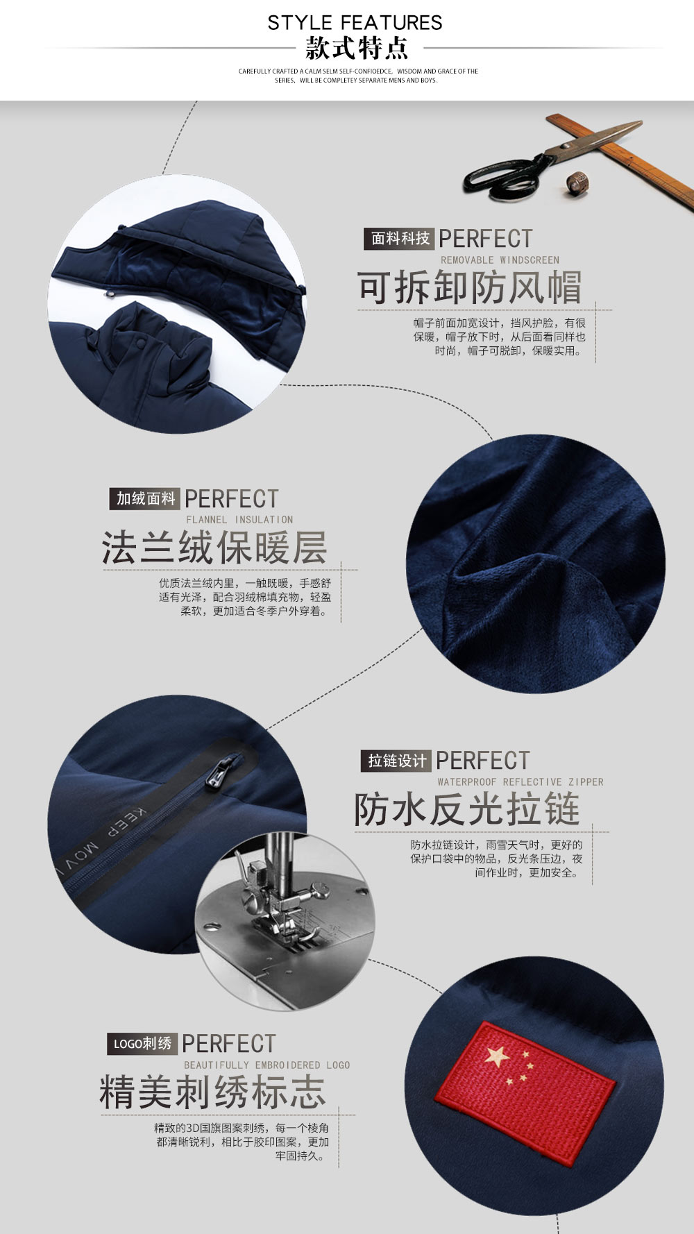 國(guó)家隊(duì)加絨連帽棉服—款式特點(diǎn)