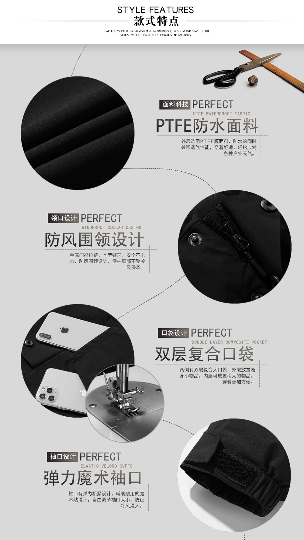 戶外連帽防水棉服—款式特點(diǎn)